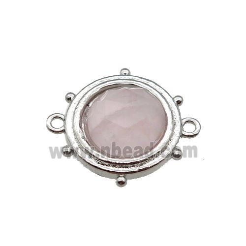 Rose Quartz circle connector, platinum plated