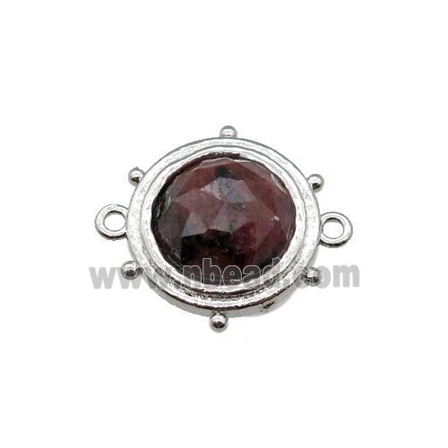 Rhodonite circle connector, platinum plated