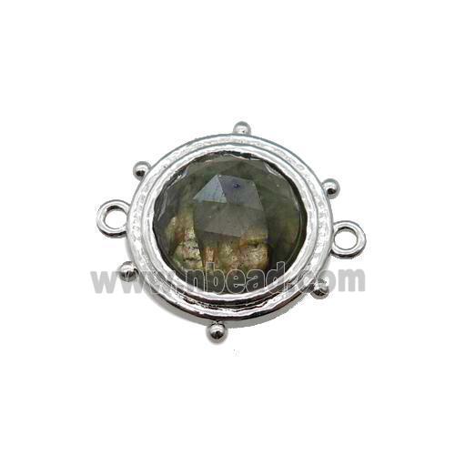 Labradorite circle connector, platinum plated