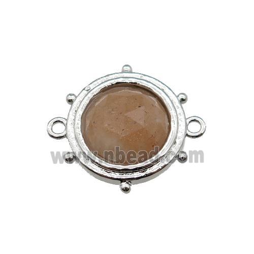 peach Sunstone circle connector, platinum plated