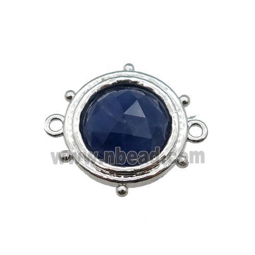 blue dye Jade circle connector, platinum plated