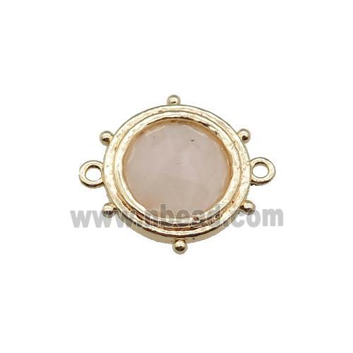 Rose Quartz circle connector, gold plated