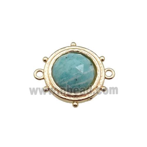 green Amazonite circle connector, gold plated