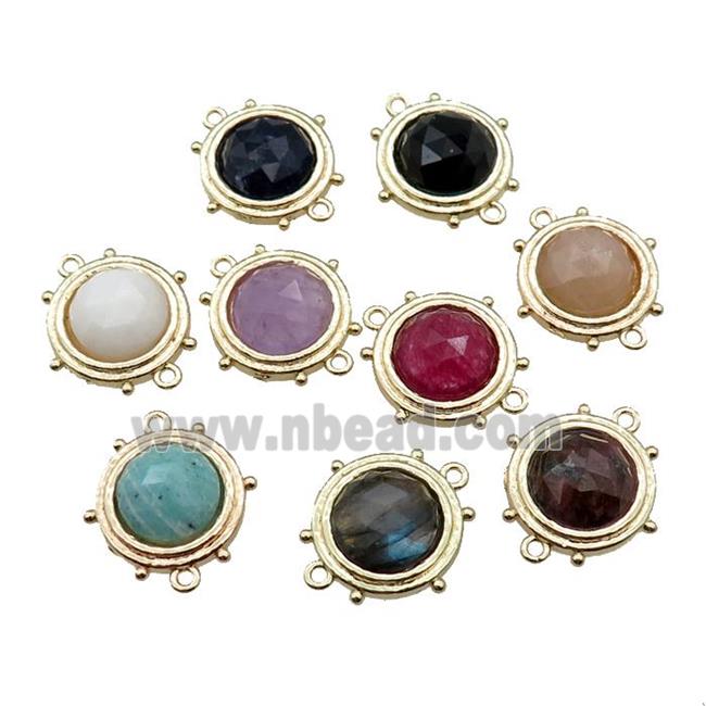 mixed Gemstone circle connector, gold plated