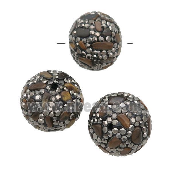 round Tiger Eye Beads paved rhinestone