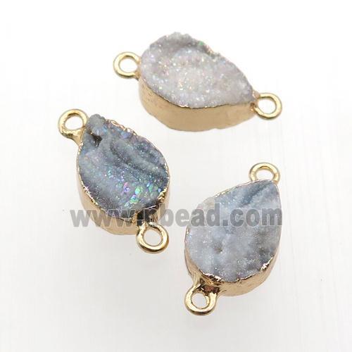 Solar Agate Druzy teardrop connector, gold plated