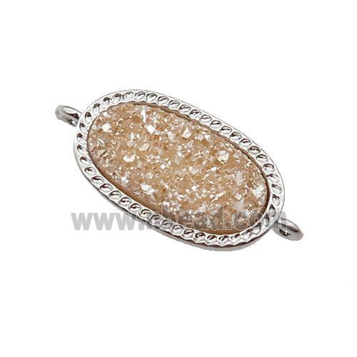 champagne druzy quartz oval connector, platinum plated