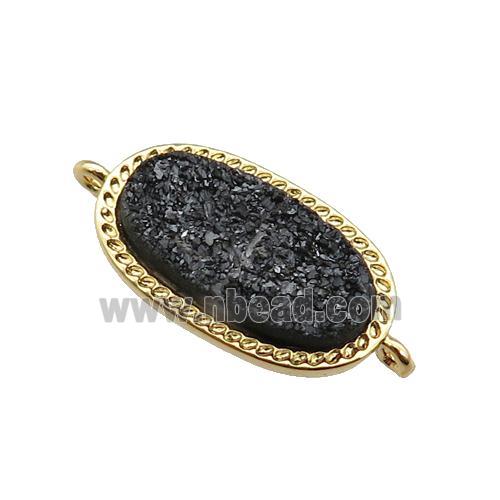 black druzy quartz oval connector, gold plated