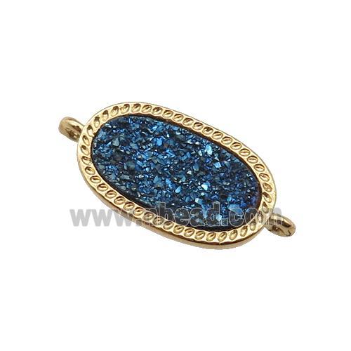 blue druzy quartz oval connector, gold plated