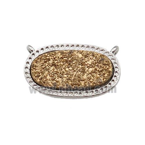 gold druzy quartz oval pendant, platinum plated