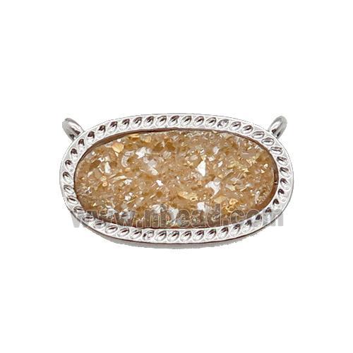 champagne druzy quartz oval pendant, platinum plated