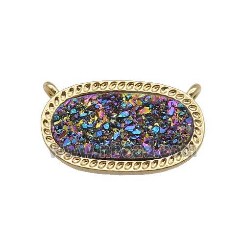 rainbow druzy quartz oval pendant, gold plated