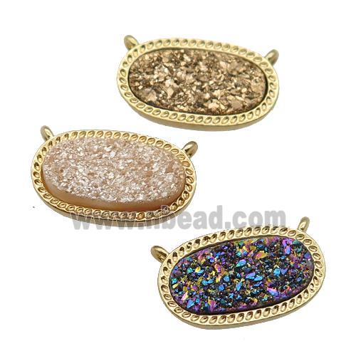 druzy quartz oval pendant, gold plated, mixed