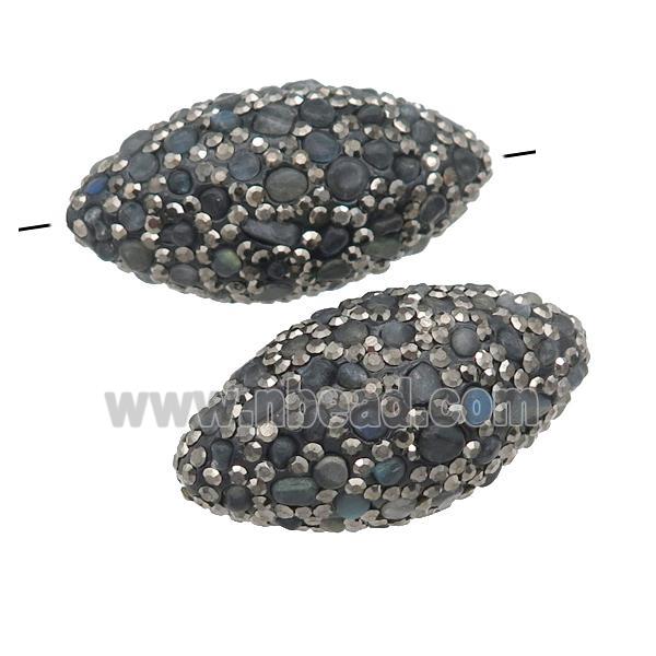 Labradorite chip beads paved rhinestone, rice