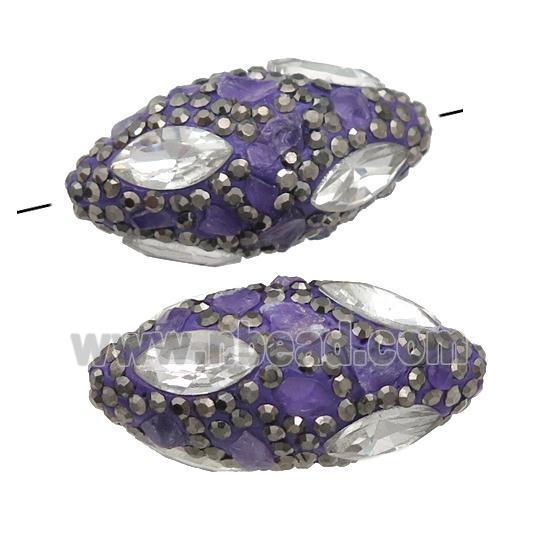 Amethyst rice beads paved rhinestone