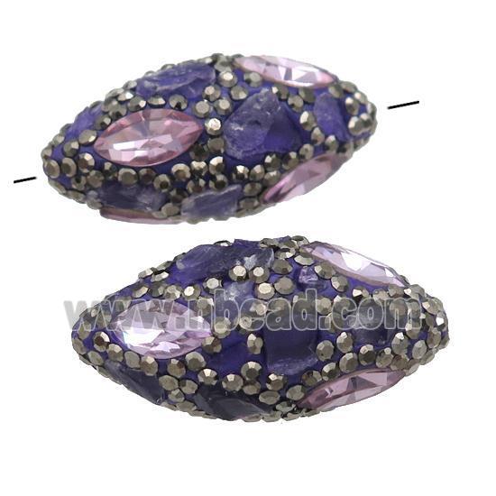 Amethyst rice beads paved rhinestone