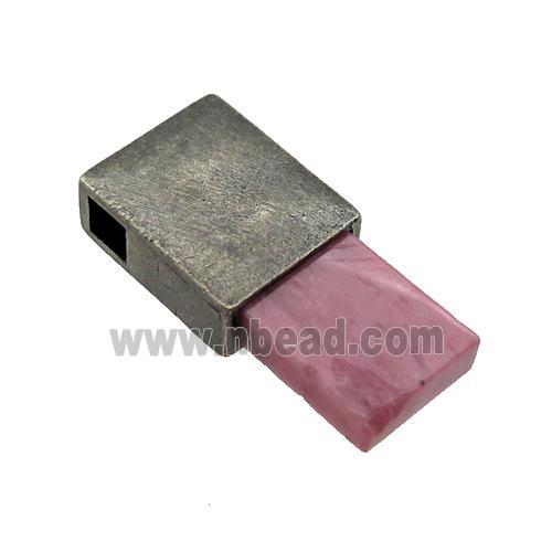 copper rectangle pendant with Rhodonite, antique bronze