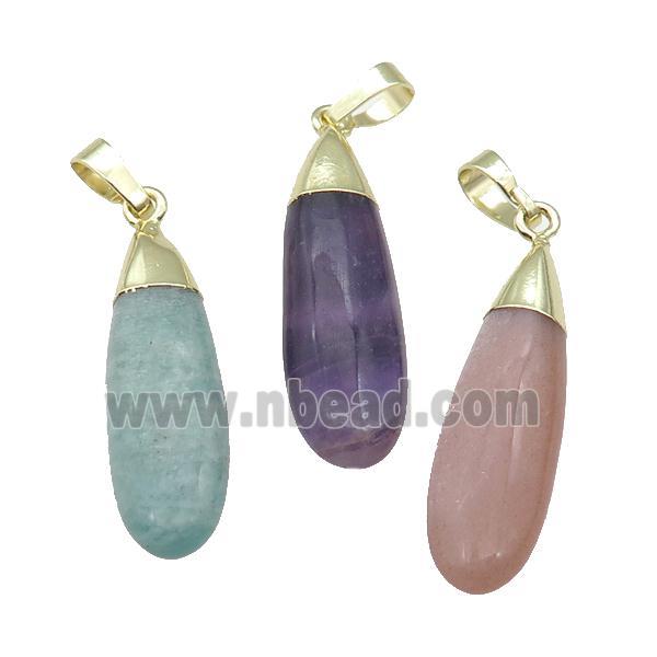 mixed Gemstone teardrop pendant, gold plated