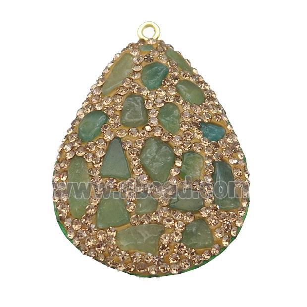 green Chrysoprase teardrop pendant pave yellow rhinestone