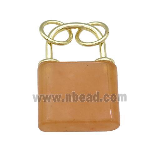 peach Aventurine Lock pendant, gold plated