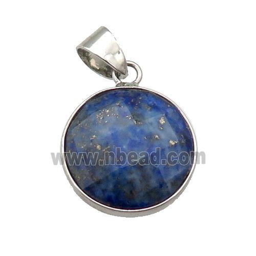 blue Lapis Lazuli circle pendant, platinum plated