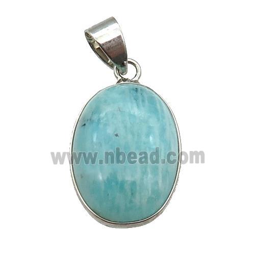 green Russian Amazonite oval pendant, platinum plated