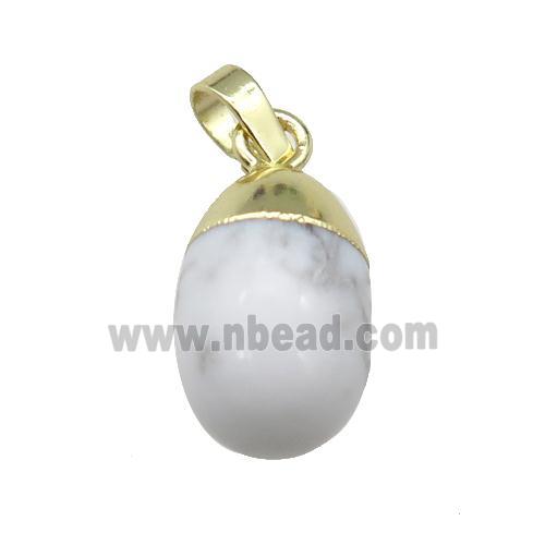 white Howlite egg pendant, gold plated