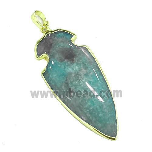 green Amazonite arrowhead pendant, gold plated