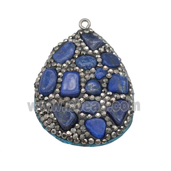 Lapis teardrop pendant paved rhinestone