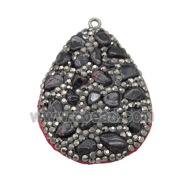 Garnet teardrop pendant pave rhinestone