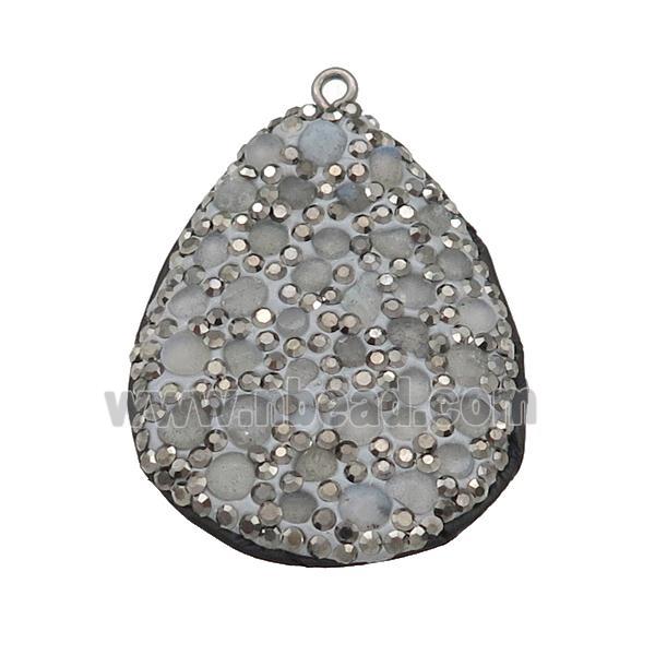 Labradoirte teardrop pendant pave rhinestone