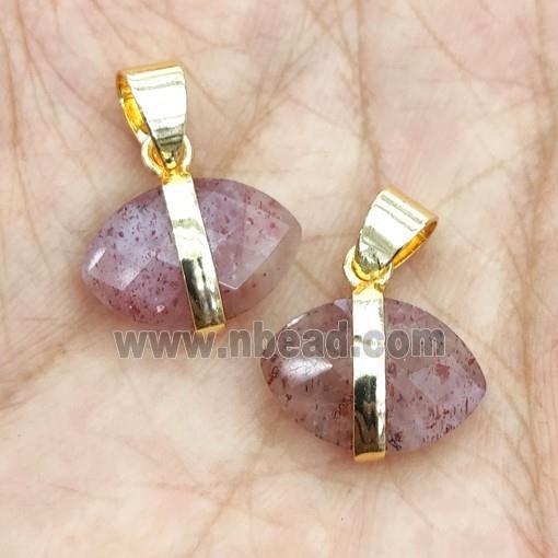 pink Strawberry Quartz pendant, faceted oval