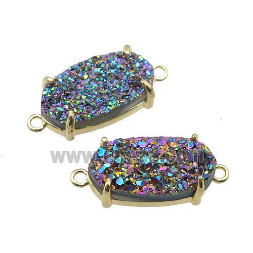 rainbow Druzy Quartz connector, oval