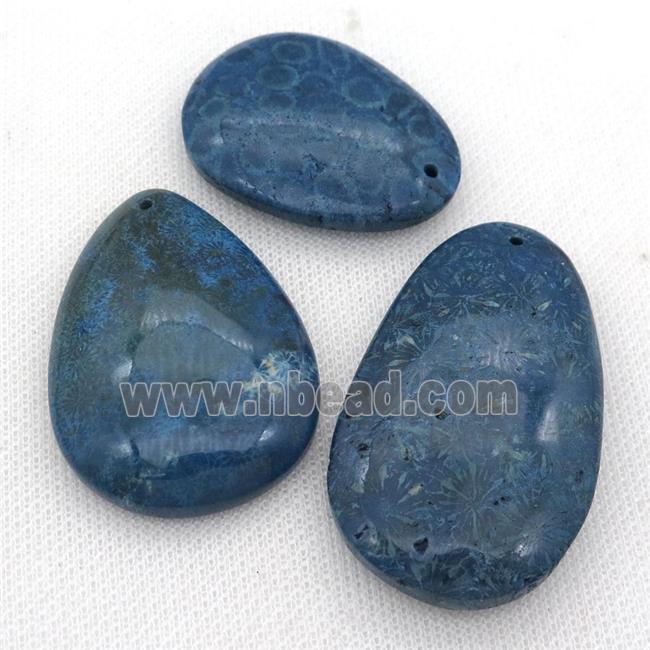 blue Coral Fossil teardrop pendant