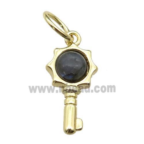 copper Key pendant pave Labradorite, gold plated