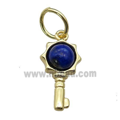 copper Key pendant pave Lapis, gold plated