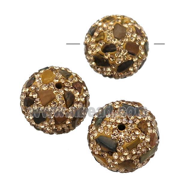 Tiger eye stone Beads pave rhinestone, round