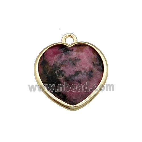 Rhodonite heart pendant, gold plated