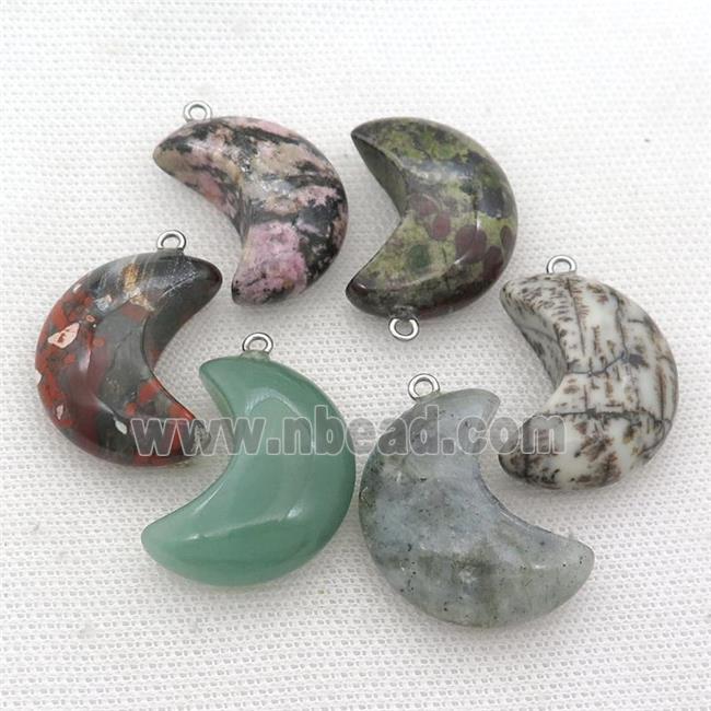 mixed Gemstone moon pendant