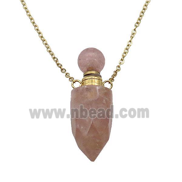 pink Strawberry Quartz perfume bottle Necklace