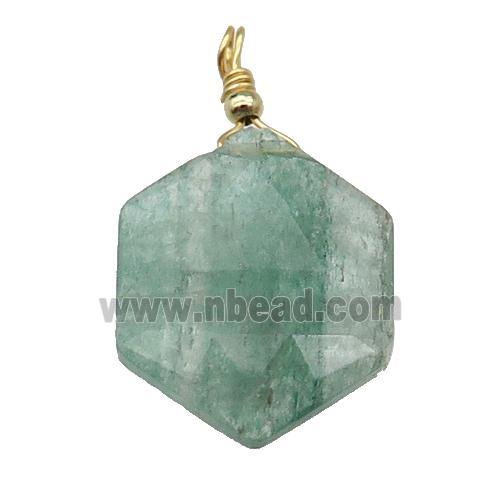 Green Strawberry Quartz Hexagon Pendant