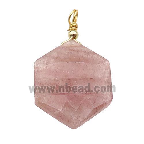 Pink Strawberry Quartz Hexagon Pendant