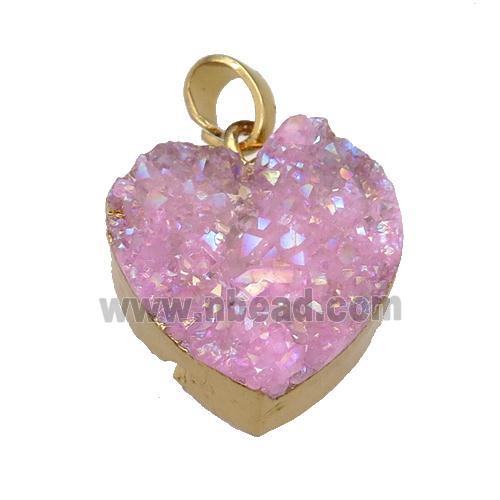 Quartz Druzy Heart Pendant AB-Color Gold Plated