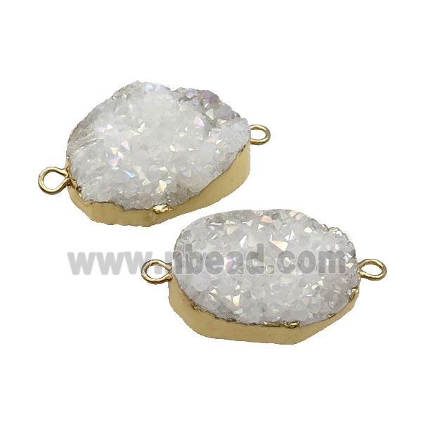 White Quartz Druzy Connector AB-Color Gold Plated