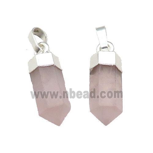 Pink Rose Quartz Bullet Pendant Silver Plated