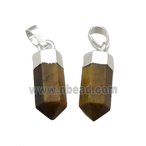 Tiger Eye Stone Bullet Pendant Silver Plated