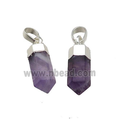 Purple Amethyst Bullet Pendant Silver Plated