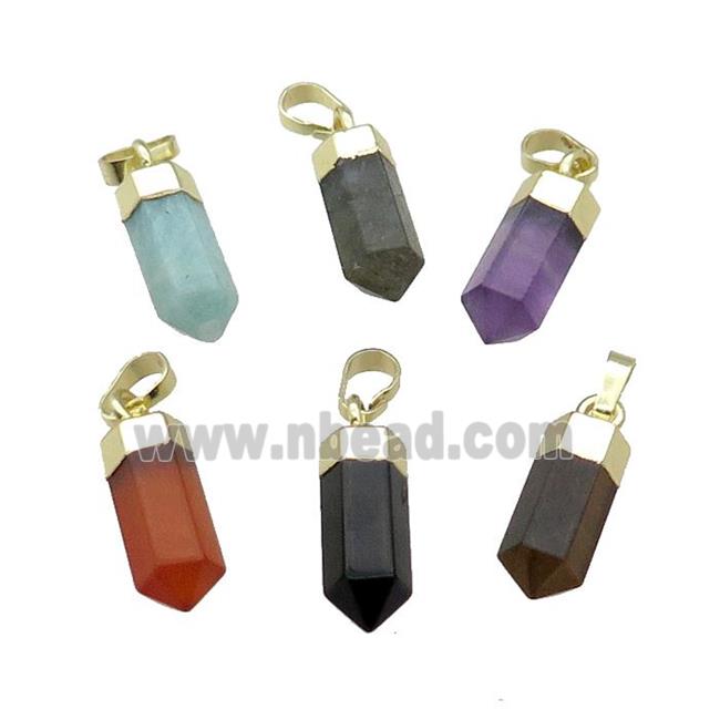 Mix Gemstone Bullet Pendant Prism Gold Plated