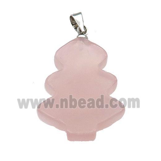 Rose Quartz Christmas Tree Pendant Pink