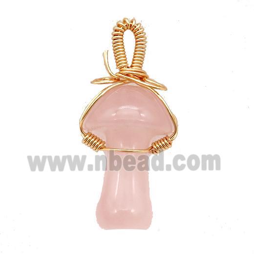 Pink Rose Quartz Mushroom Pendant Wire Wrapped